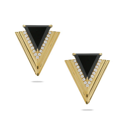 Doves 18K Yellow Gold Onyx and Diamond Earrings