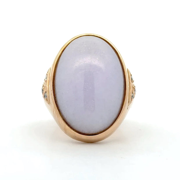 Estate 14K Yellow Gold Lilac Purple Jade & Diamond Ring