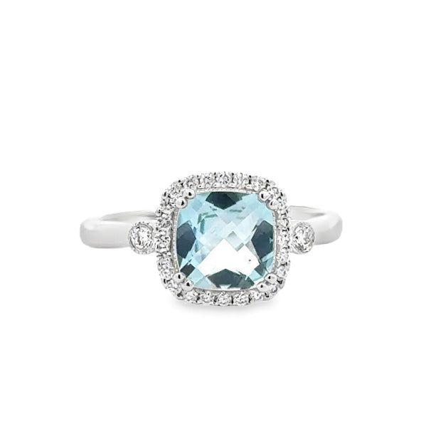 14K White Gold Aquamarine & Diamond Ring