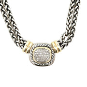 Estate David Yurman Sterling Silver & 18K Yellow Gold Diamond Necklace