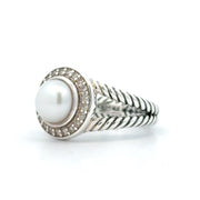 Estate David Yurman Sterling Silver, Pearl & Diamond Ring