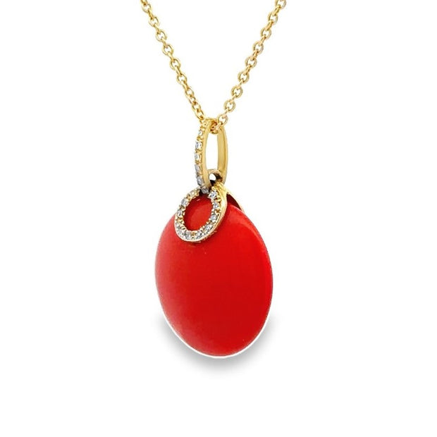 Estate 14K Yellow Gold Coral & Diamond Necklace