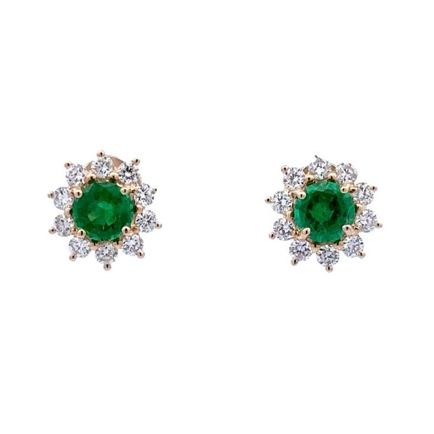 14K Yellow Gold Emerald & Diamond Earrings