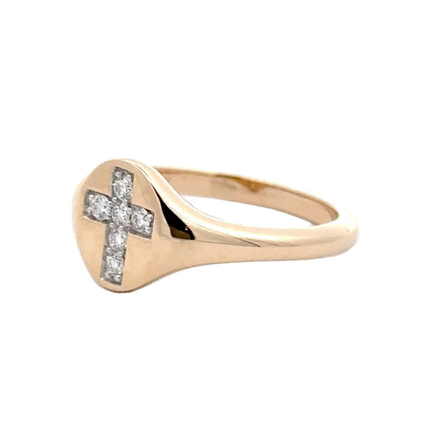 14K Yellow Gold Diamond Cross Ring