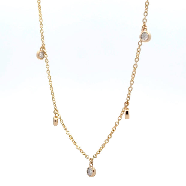 14K Yellow Gold Dangle Diamond Station Necklace