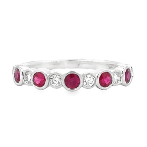 18K White Gold Ruby & Diamond Stackable Ring