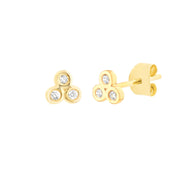 14K Yellow Gold Diamond Trinity Stud Earrings