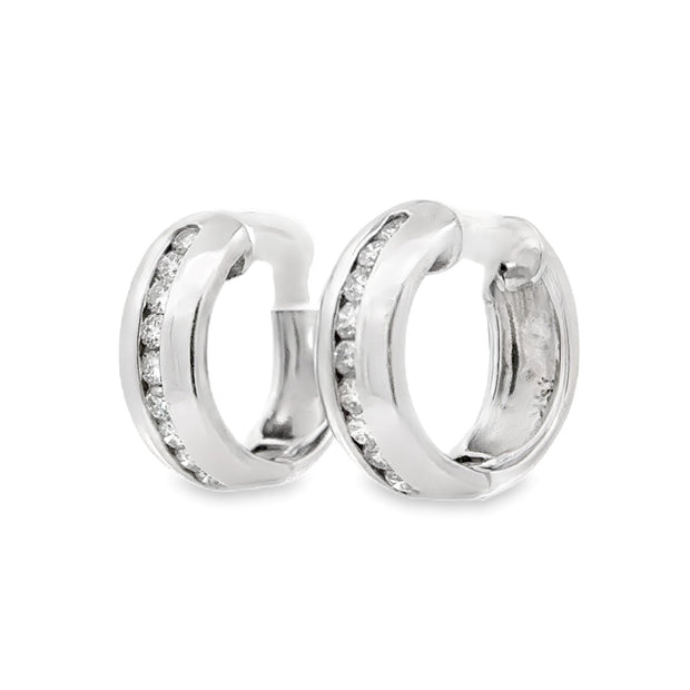 Estate 14K White Gold Channel-Set Diamond Hoop Earrings