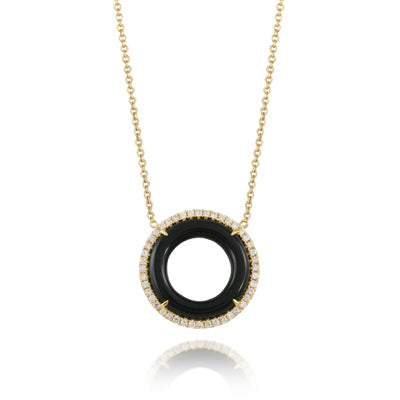 Doves 18K Yellow Gold Onyx & Diamond Necklace