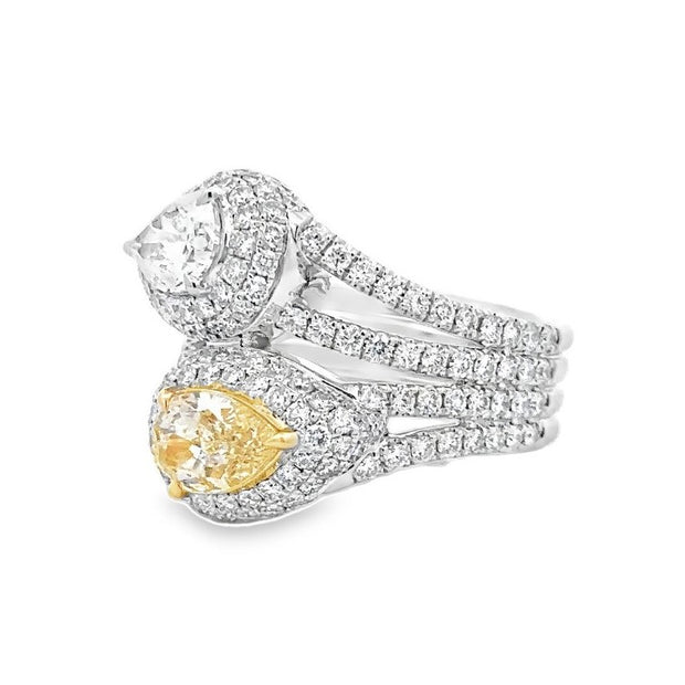 Platinum & 18K Yellow Gold Yellow & White Diamond Bypass Ring