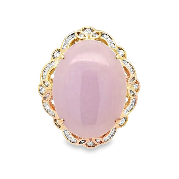 Estate 18K Yellow Gold Large Lavender Jade & Diamond Ring