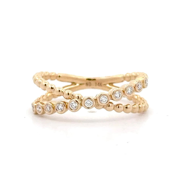 14K Yellow Gold Criss-Cross Diamond Ring