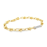 14K Yellow & White Gold Ball & Bar Diamond Bracelet