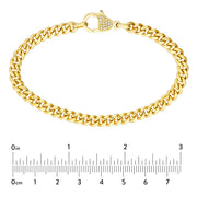 14K Yellow Gold Pavé Diamond Pear Lock Curb Link Bracelet