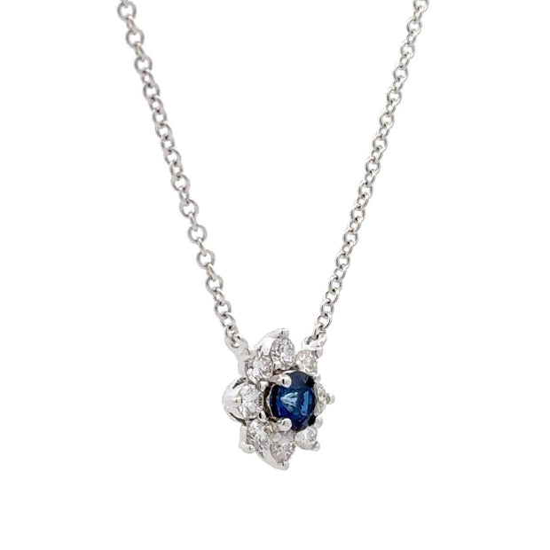 14K White Gold Sapphire & Diamond Necklace