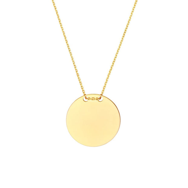 14K Yellow Gold Round Disc Necklace