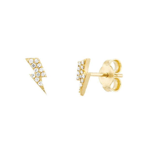 14K Yellow Gold Diamond Thunder Bolt Stud Earrings