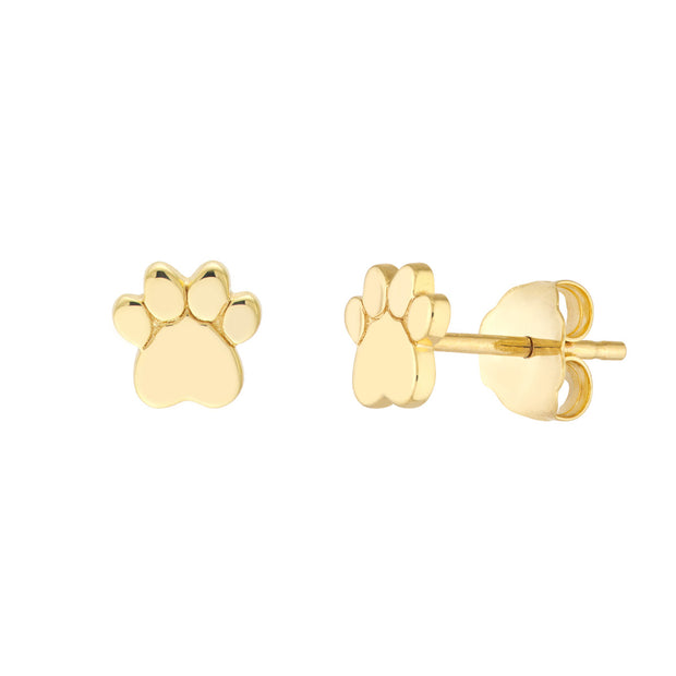 14K Yellow Gold Dog Paw Stud Earrings