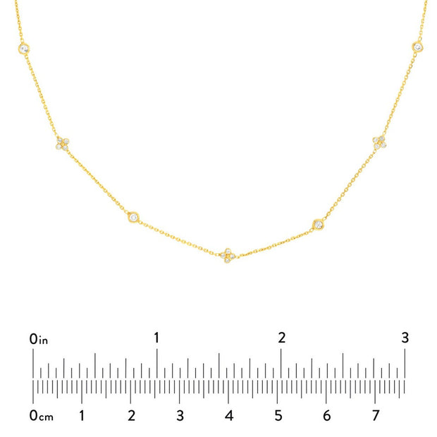 14K Yellow Gold Diamond Bezel and Cluster Stations Necklace