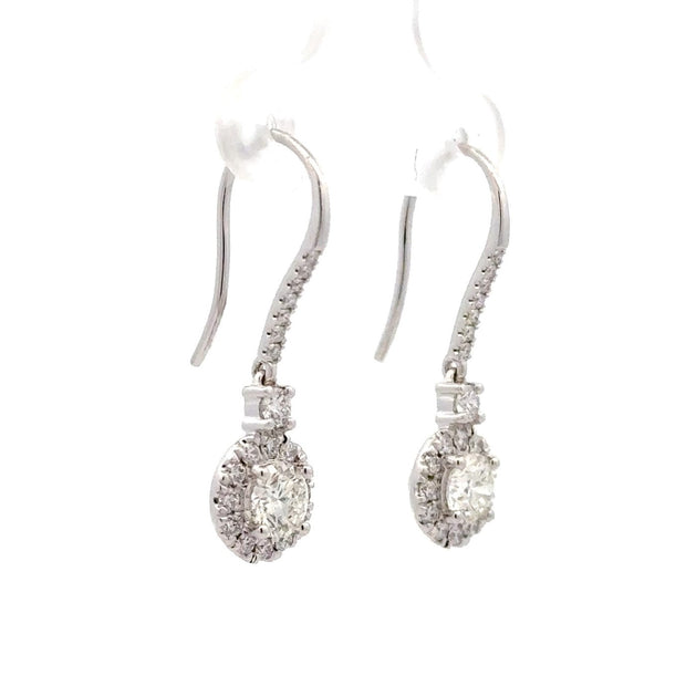 14K White Gold Halo-Style Diamond Dangle Earrings