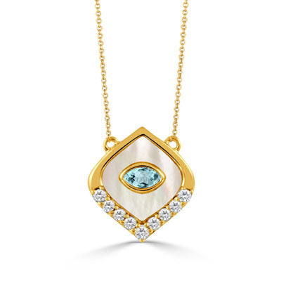 Doves 18K Yellow Gold Mother of Pearl, Blue Topaz & Diamond Necklace
