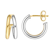 14K Yellow & White Gold Double Open Hoop Earrings