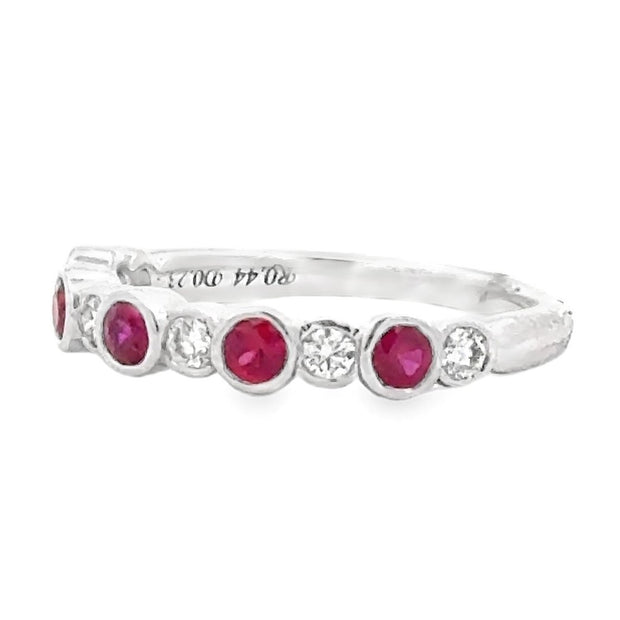 18K White Gold Ruby & Diamond Stackable Ring