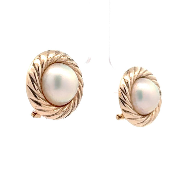 Estate 14K Yellow Gold Mabé Pearl Button Earrings