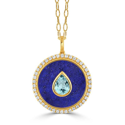 Doves 18K Yellow Gold Lapis, Blue Topaz & Diamond Necklace