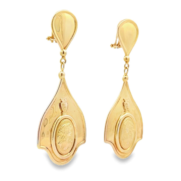 Estate 14K Yellow Gold Cameo-Style Dangle Earrings