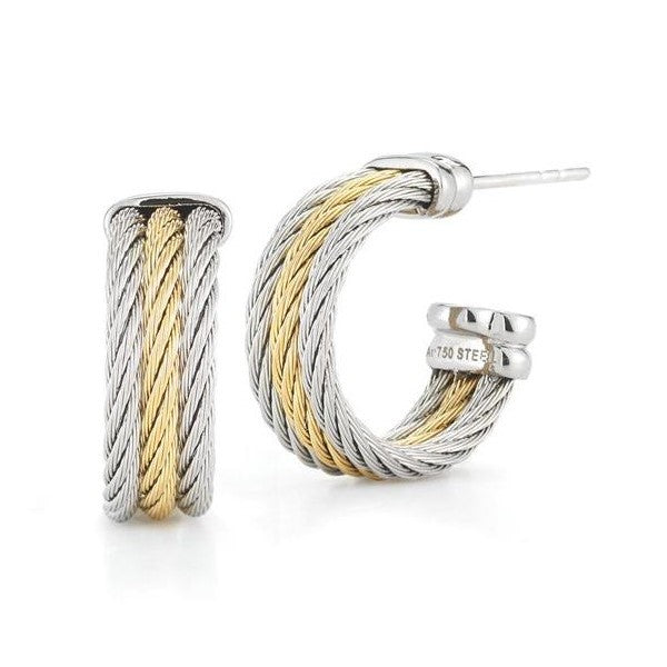 ALOR Cable Petite Three Row Hoop Earrings with 18kt Gold