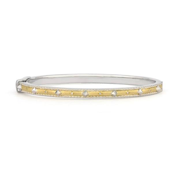 JudeFrances Mixed Metal Gold Pyramid Pavé Bangle