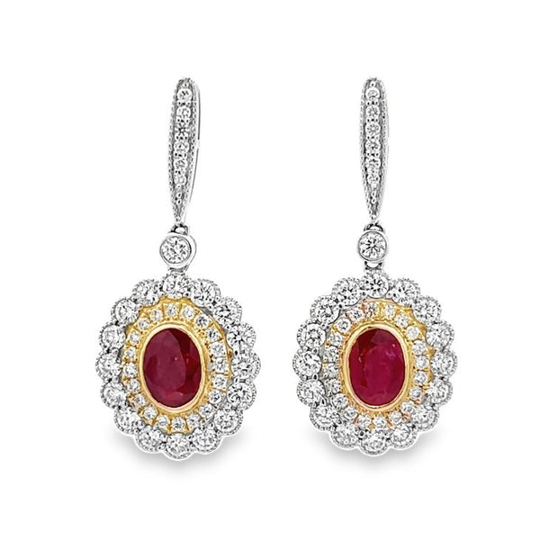 14K White & Yellow Gold Ruby & Diamond Earrings