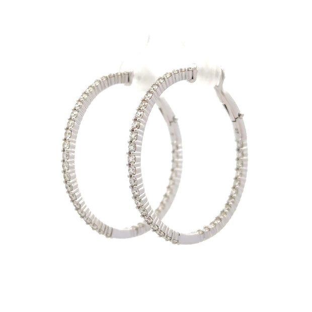 14K White Gold Diamond Hoop Earrings