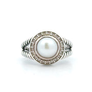 Estate David Yurman Sterling Silver, Pearl & Diamond Ring