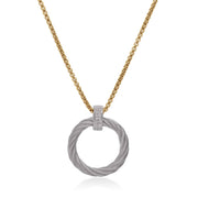 ALOR Cable Circle Pendant Chain Necklace with 14kt Gold & Diamonds