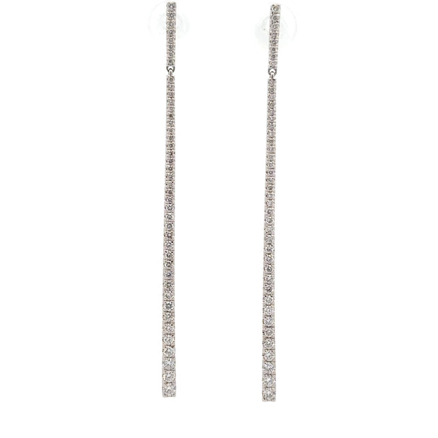 18K White Gold Tapered Diamond Bar Earrings