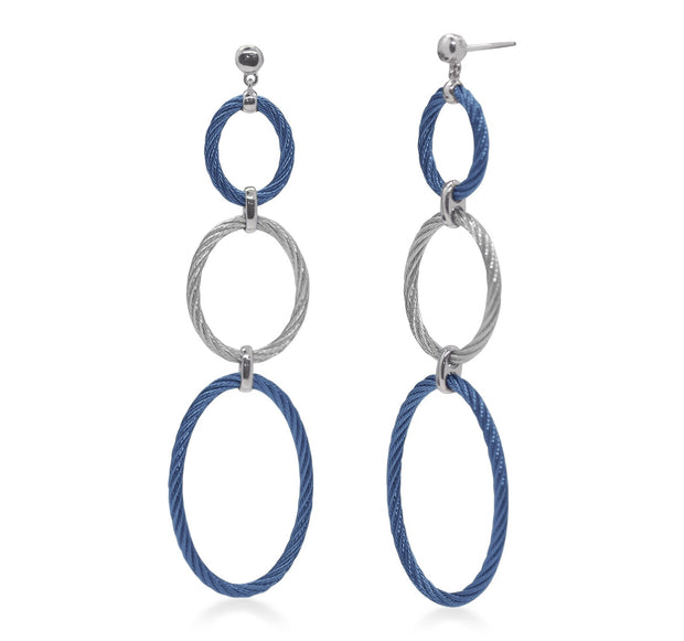 ALOR Navy & Grey Cable Triple Drop Oval Earrings