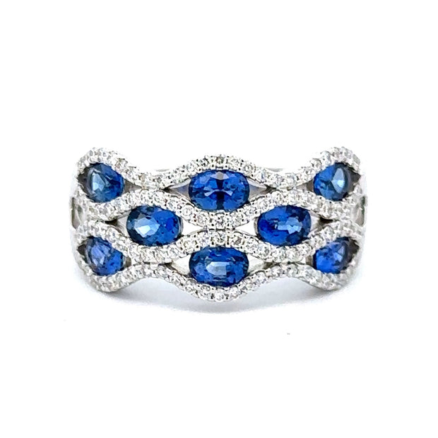 14K White Gold Sapphire & Diamond Wave Ring