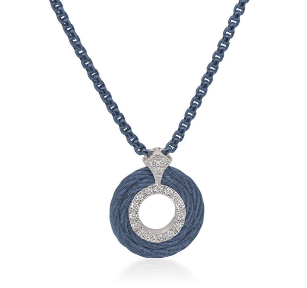 ALOR Navy Chain & Cable Round Necklace with 14kt Gold & Diamonds