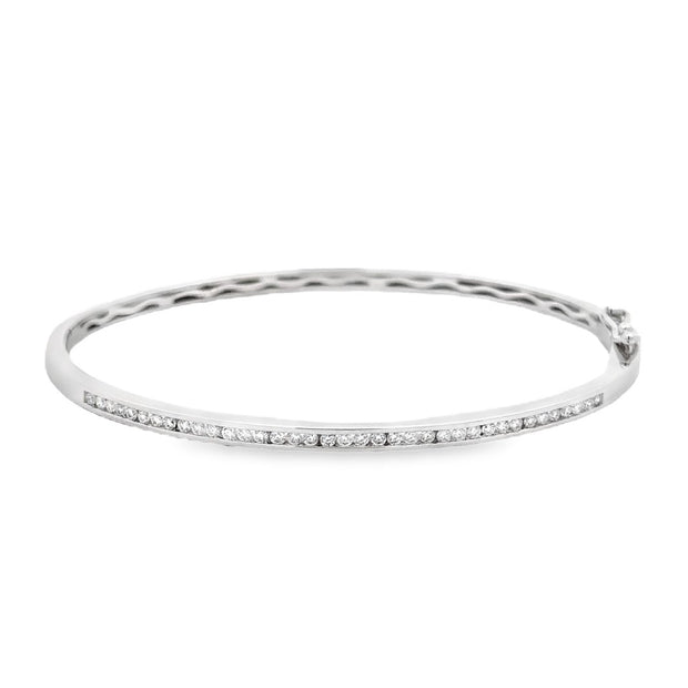 14K White Gold Diamond Bangle Bracelet