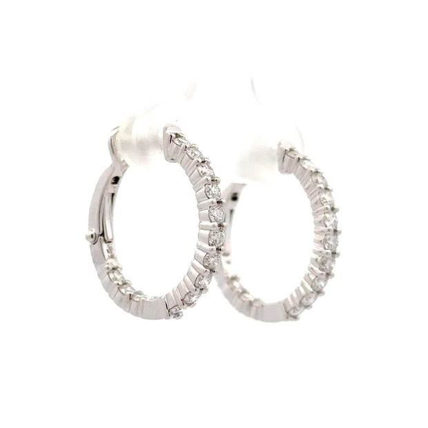 14K White Gold Diamond Hoop Earrings