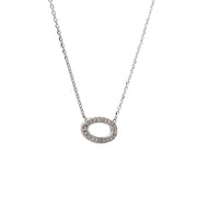 14K White Gold Open Oval Diamond Necklace