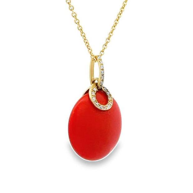 Estate 14K Yellow Gold Coral & Diamond Necklace