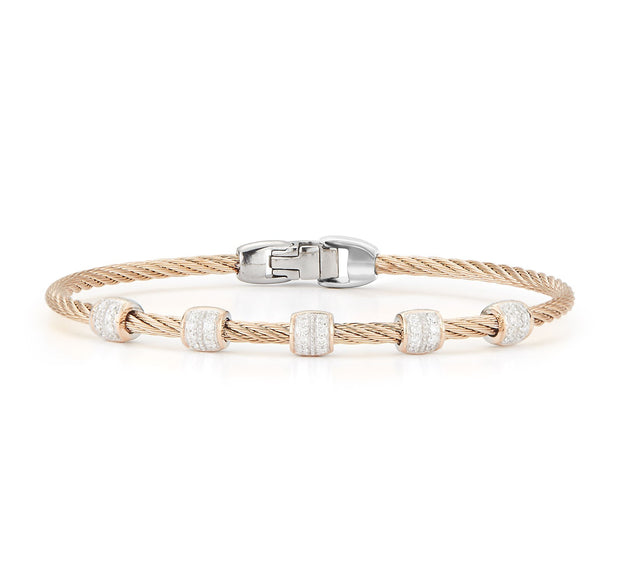 ALOR Carnation Cable Multi Station Stackable Bracelet with 18kt Rose Gold & Diamonds