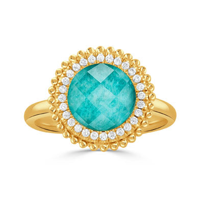 Doves 18K Yellow Amazonite, Clear Quartz & Diamond Justinian Ring