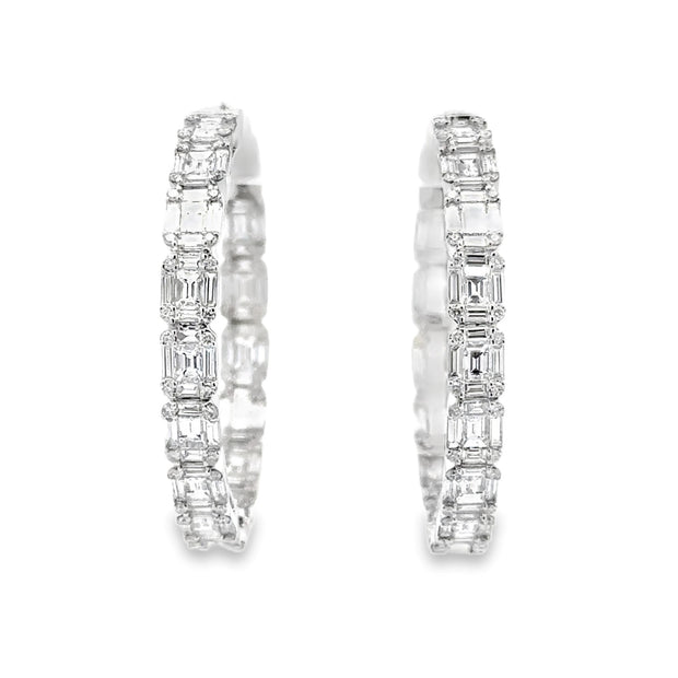 18K White Gold Inside-Out Diamond Cluster Hoop Earrings