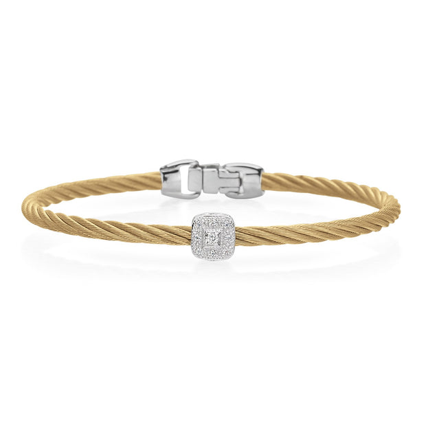 ALOR Cable Essential Stackable Bracelet with Single Square Diamond Station with 18kt White Gold & Diamonds