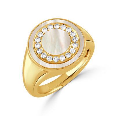 Doves 18K Yellow Gold Mother Of Pearl & Diamond Ring