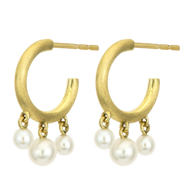 JudeFrances Provence Dangling White Pearl Hoop Earrings